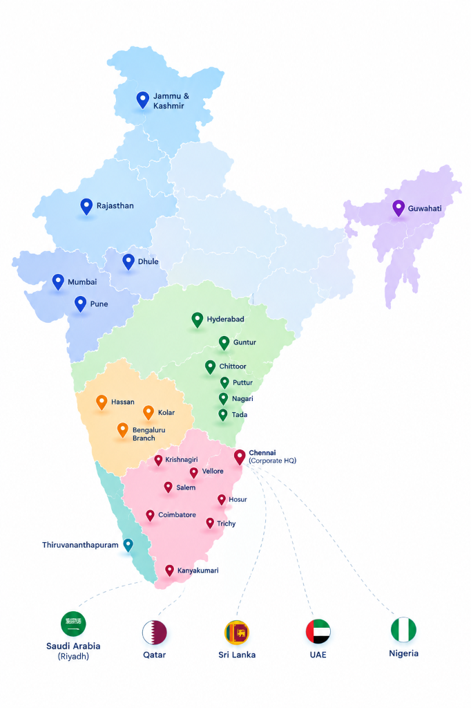 Crescent Technosoft Pan-India and Global Deployment Map
